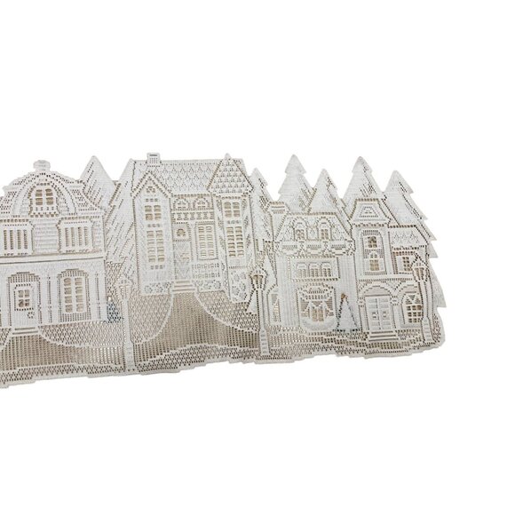 Lace Christmas Village Winter Scene Wall Hanging Table Runner With Tree Embroide - Picture 14 of 15